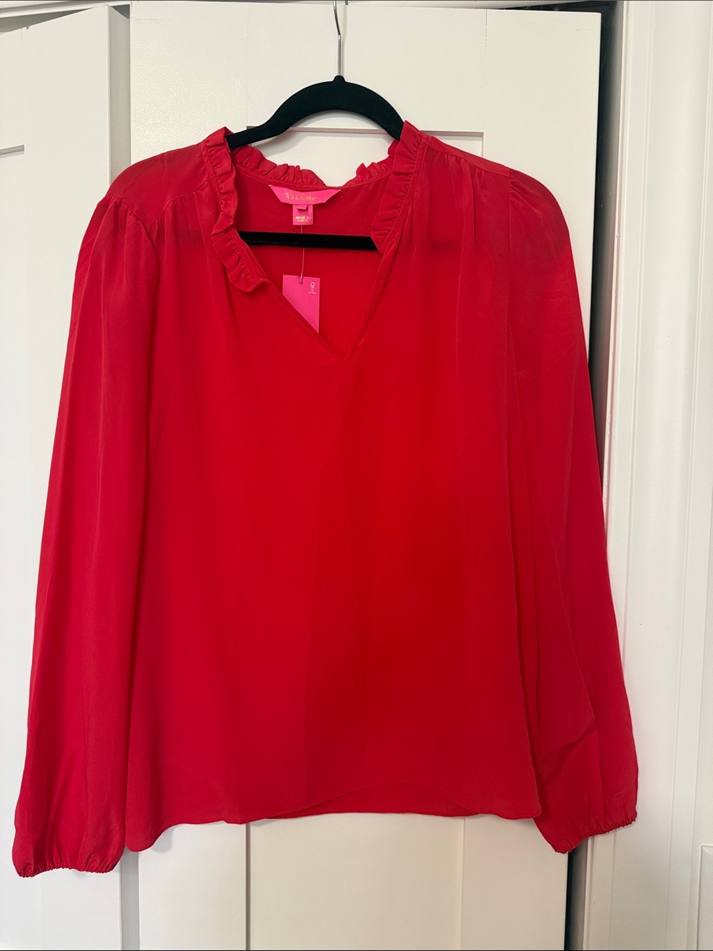 Lilly Pulitzer Red Giana Silk Ruffle Collar Blouse